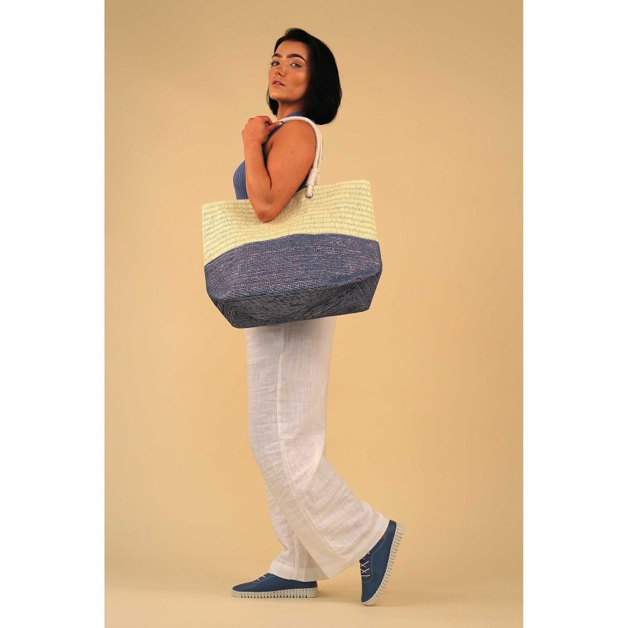 Handbags Lunar | Surie Multi Blue Two Tone Beach Bag