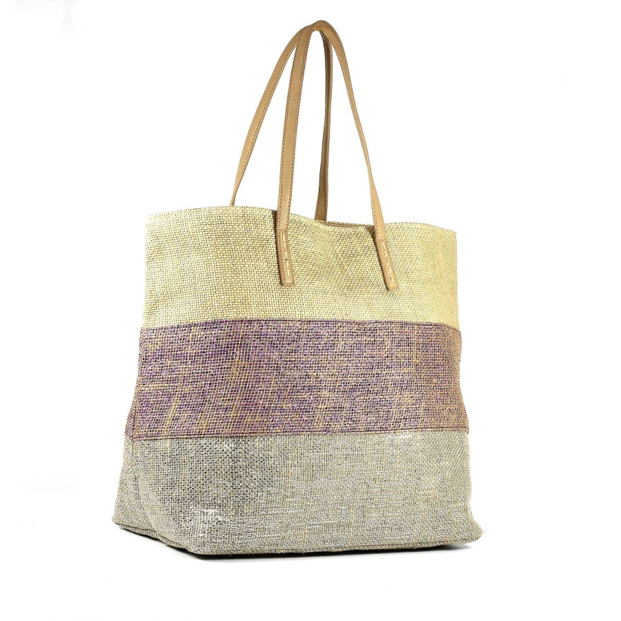 Handbags Lunar | Glimour Multi Purple Stripe Beach Bag