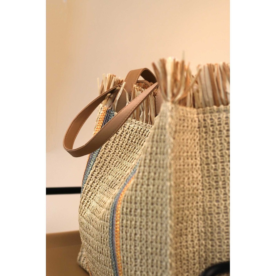 Handbags Lunar | Garda Multi Beige Stripe Beach Bag