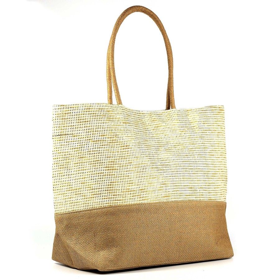 Handbags Lunar | Joleen Beige Two Tone Beach Bag