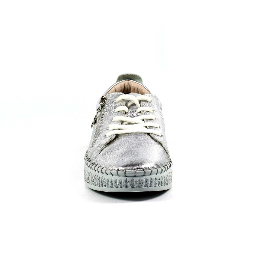 Shoes Lunar | Aria Silver Leather Trainer