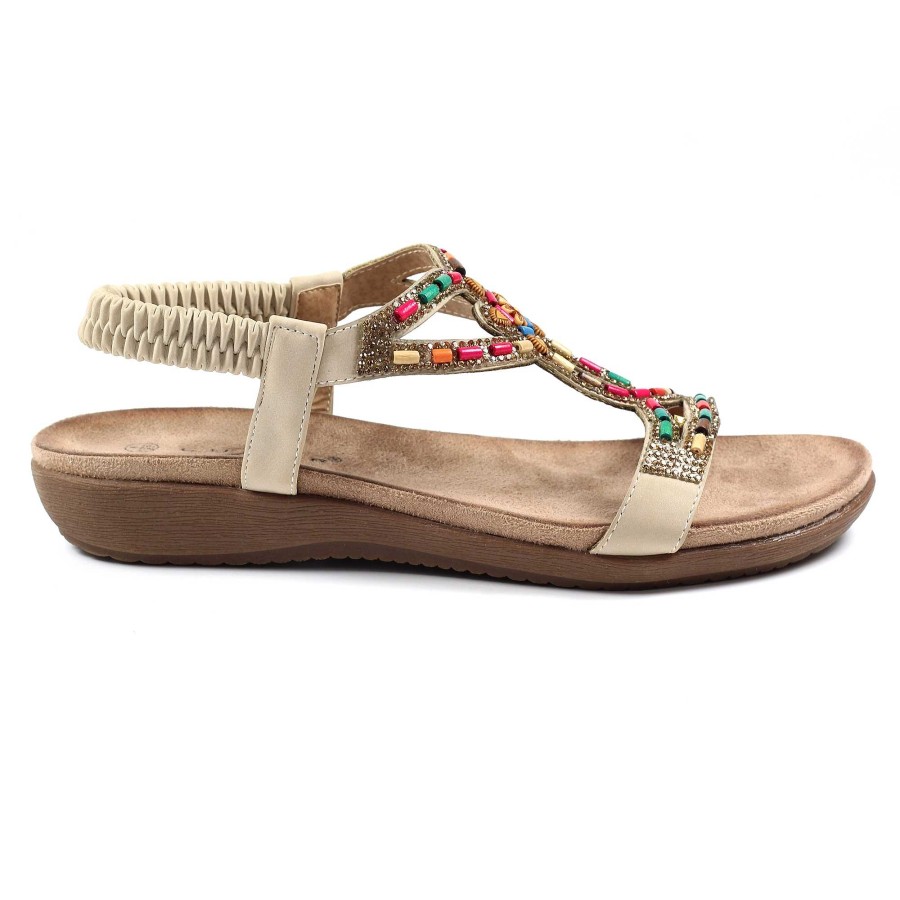 Sandals Lunar | Mariella Beige Beaded Sandal