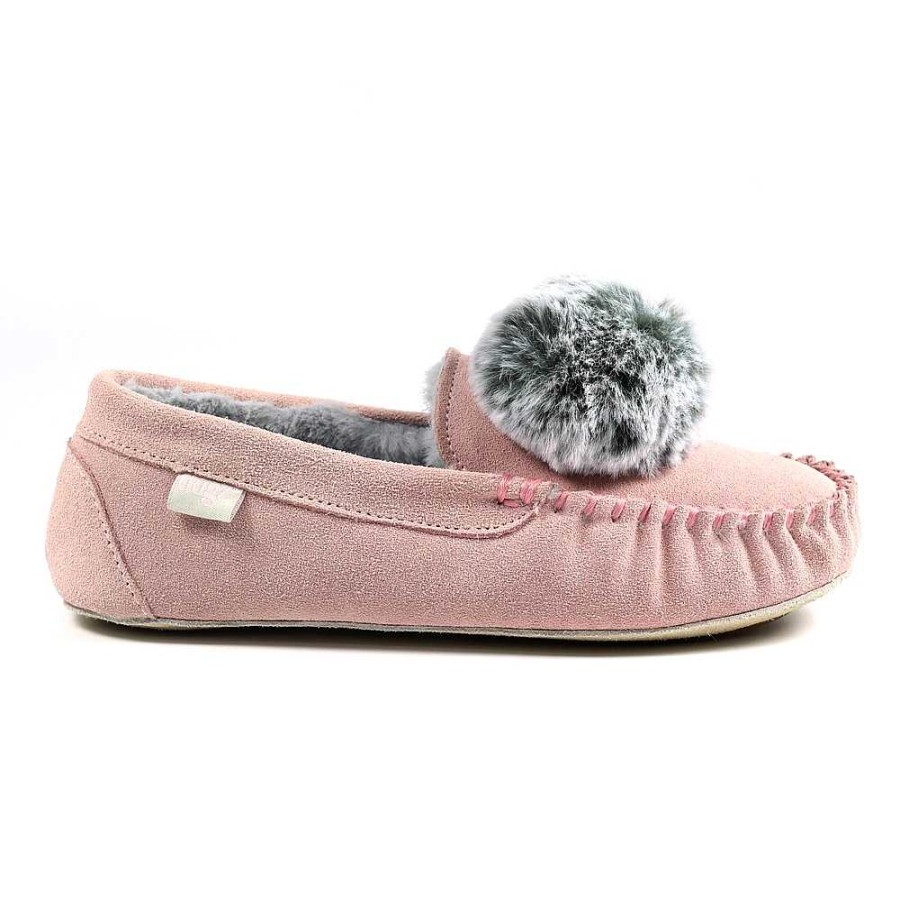 Slippers Lunar | Lazy Dogz Bessie Pink Suede Slipper