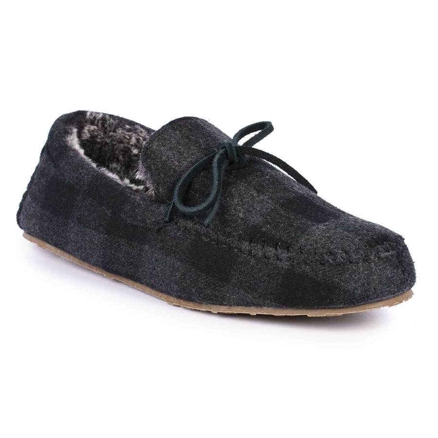 Slippers Lunar | Mens Lumber Check Felt Moccasin Slipper