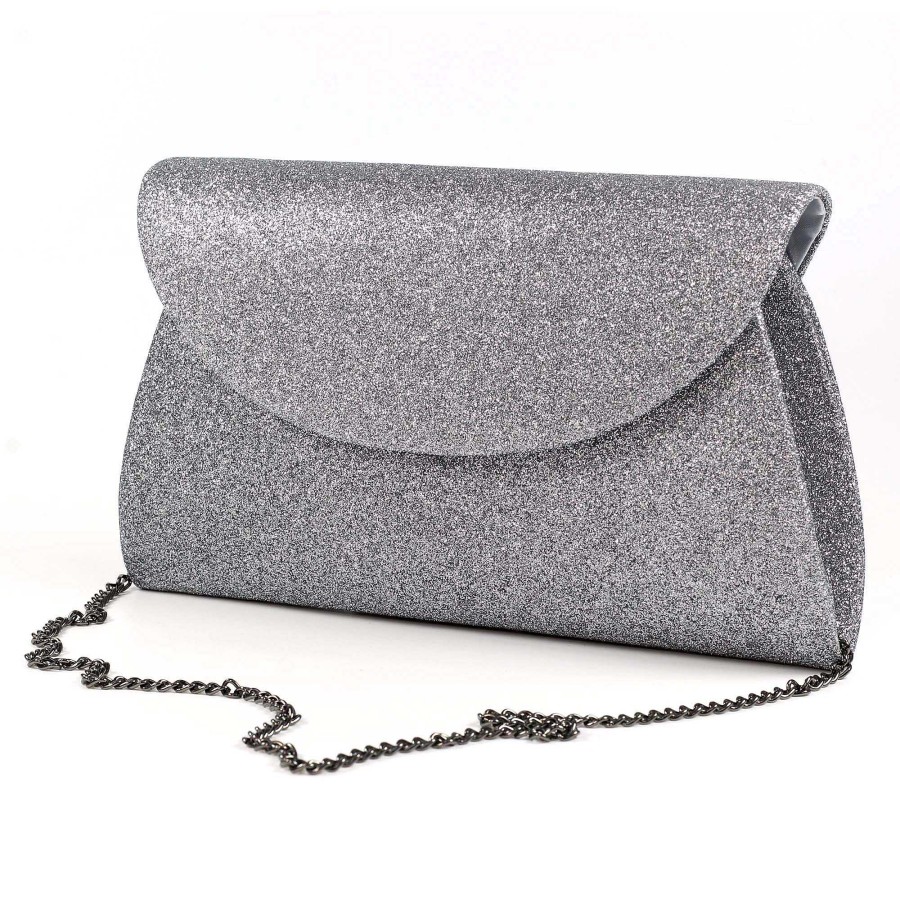 Handbags Lunar | Sariyah Pewter Glitter Clutch Bag