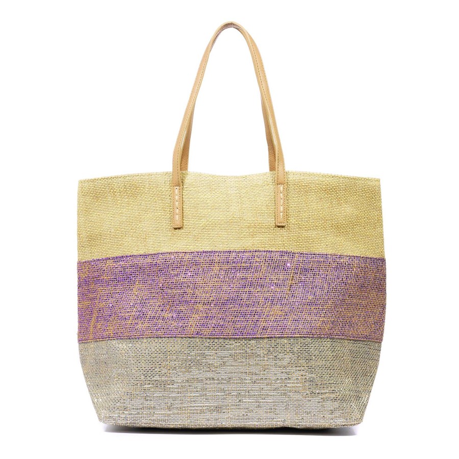 Handbags Lunar | Glimour Multi Purple Stripe Beach Bag