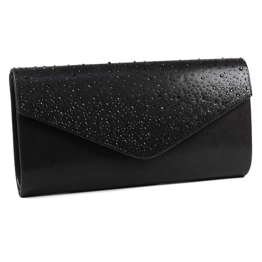 Handbags Lunar | Nara Black Satin Clutch Bag