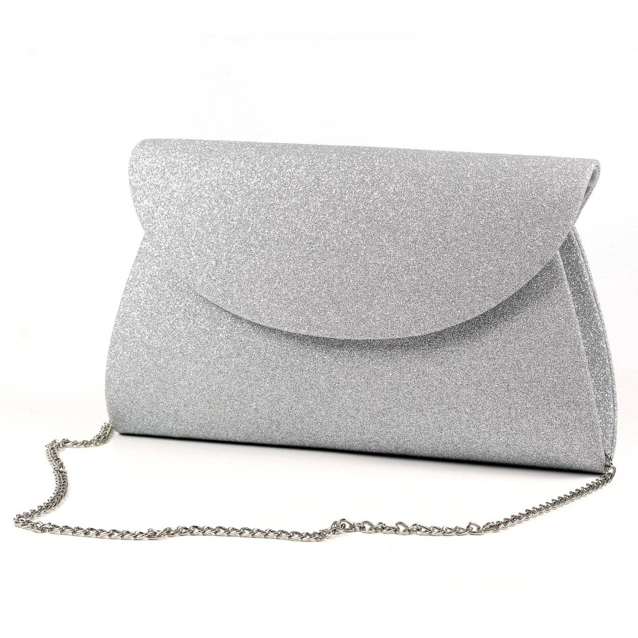 Handbags Lunar | Sariyah Silver Glitter Clutch Bag