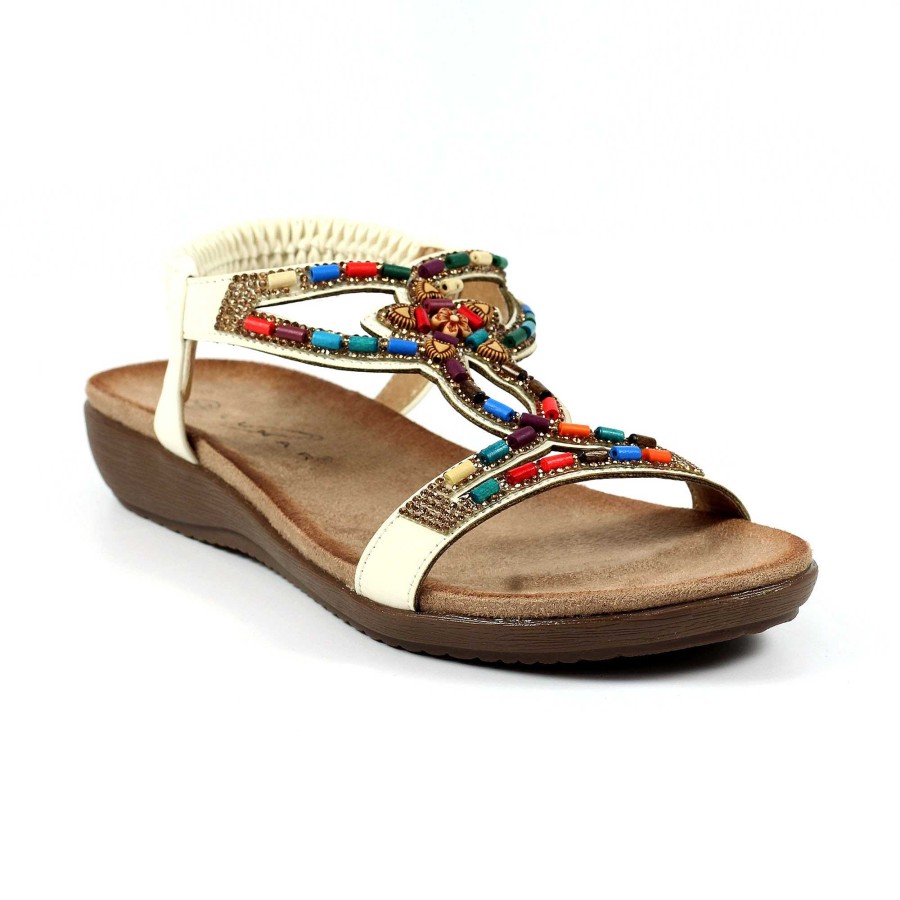 Sandals Lunar | Mariella White Beaded Sandal