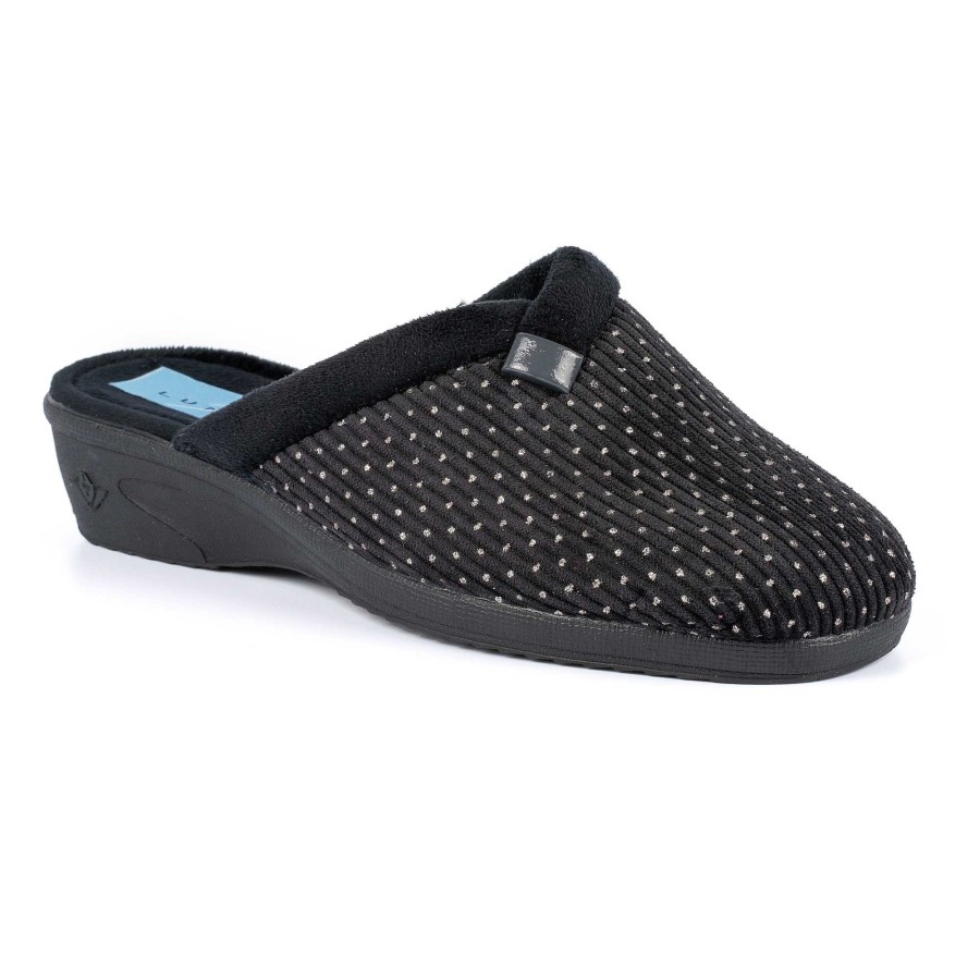 Slippers Lunar | Nora Black Wedge Mule Slipper