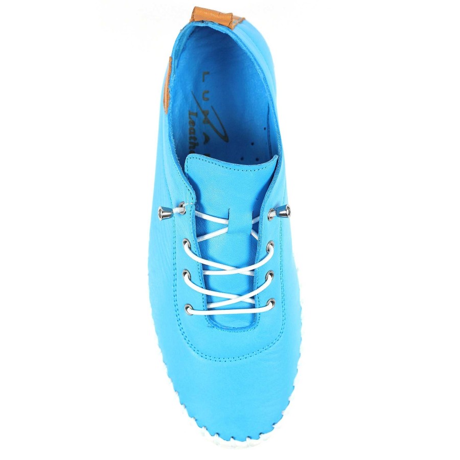 Shoes Lunar | St. Ives Santorini Blue Leather Plimsoll