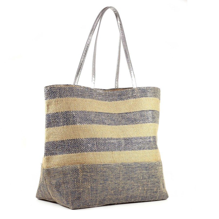 Handbags Lunar | Nisha Multi Blue Stripe Beach Bag