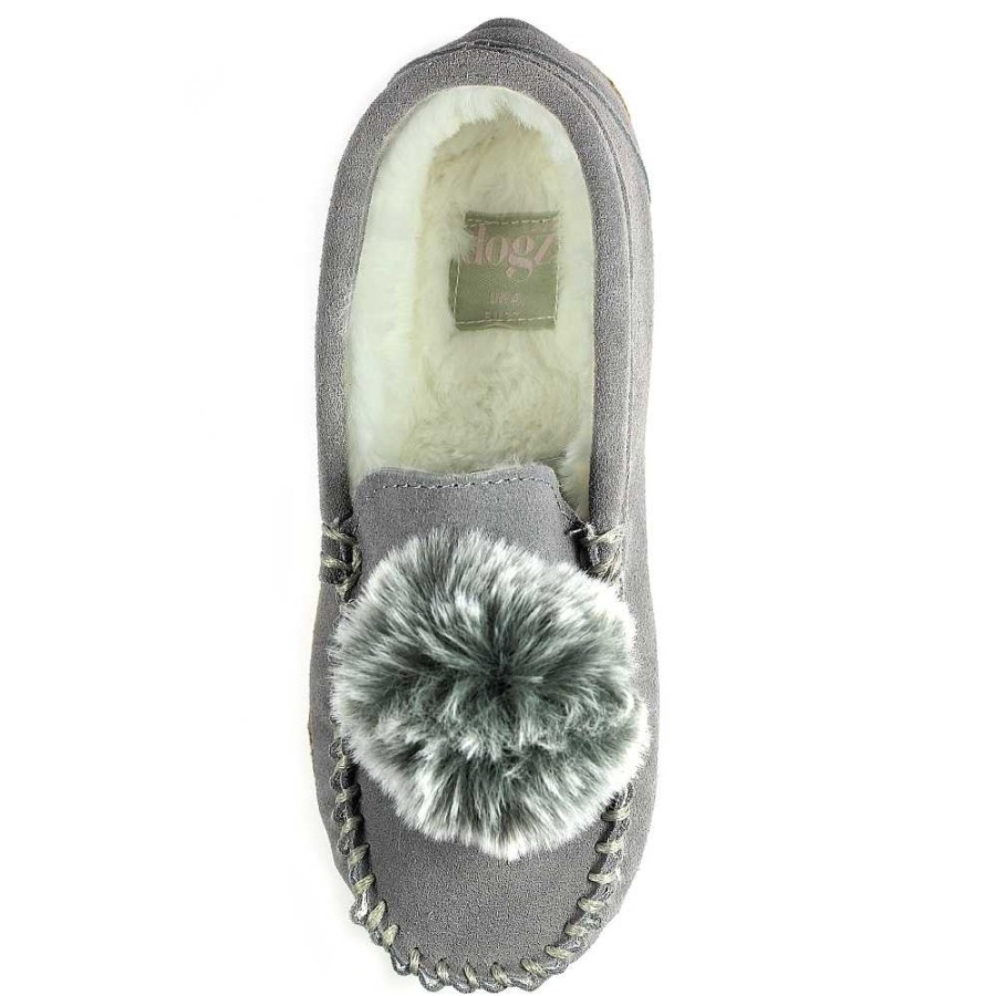 Slippers Lunar | Lazy Dogz Bessie Grey Suede Slipper