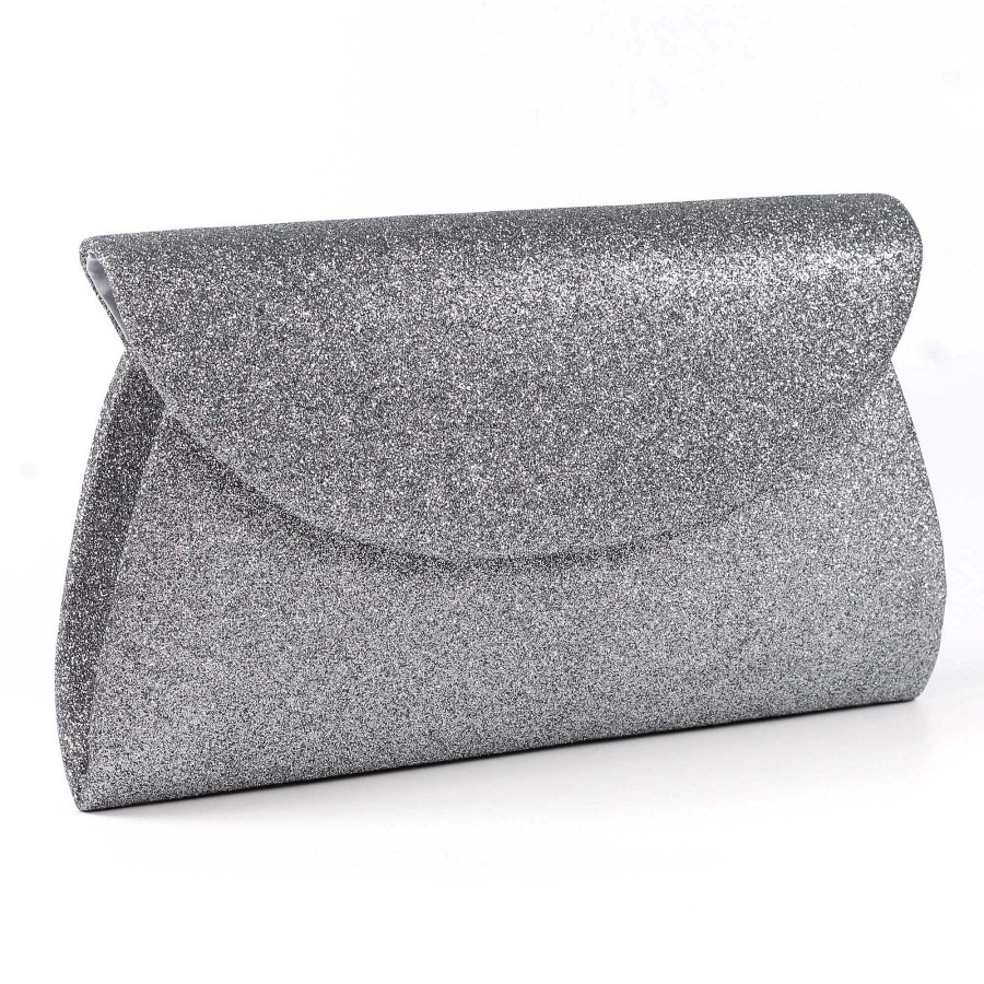 Handbags Lunar | Sariyah Pewter Glitter Clutch Bag