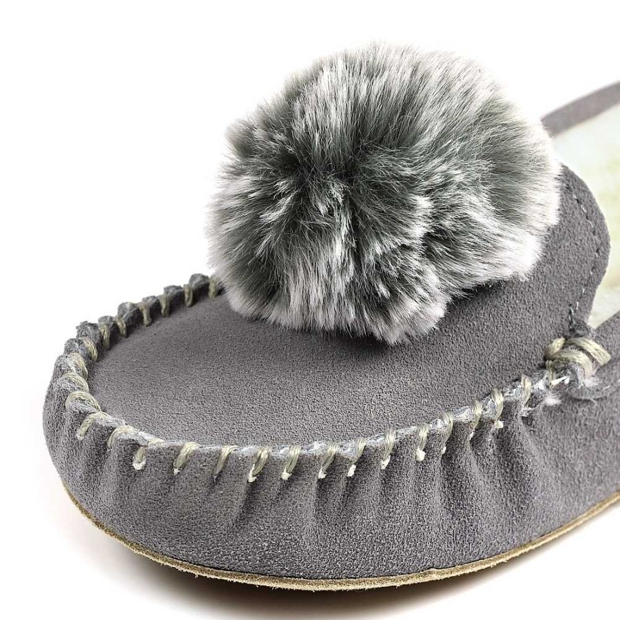 Slippers Lunar | Lazy Dogz Bessie Grey Suede Slipper