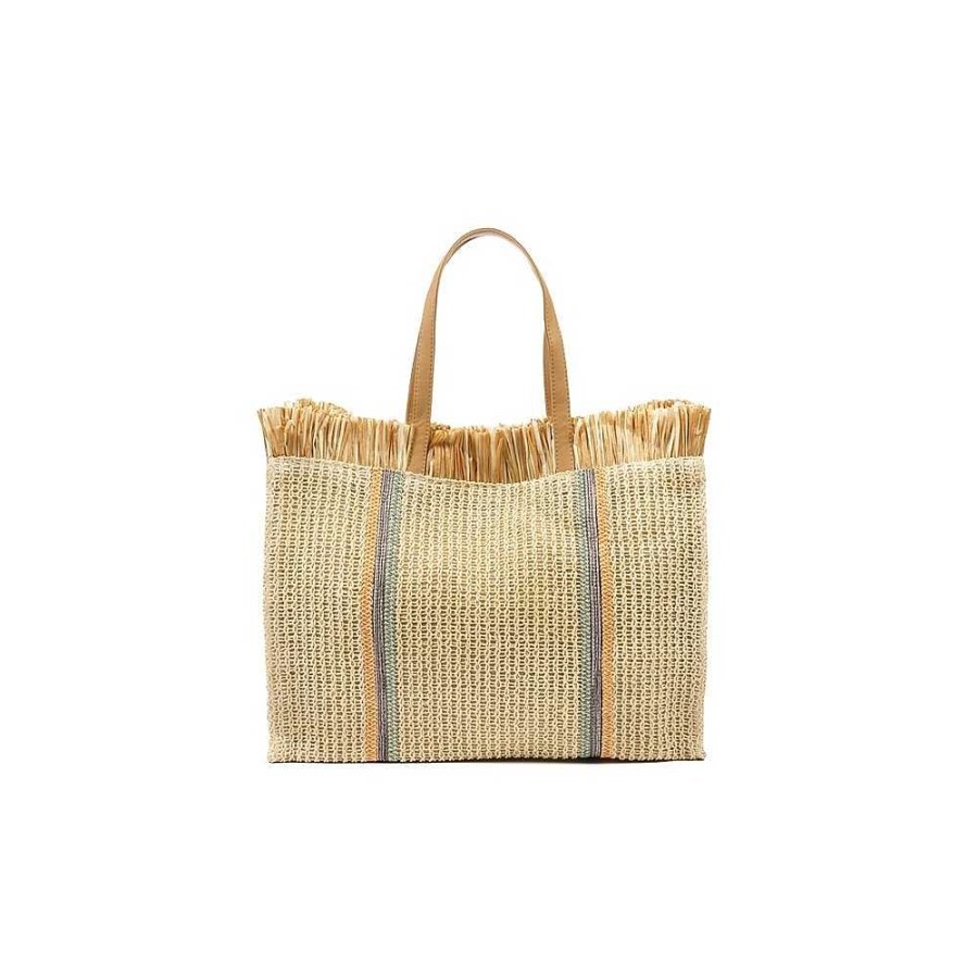 Handbags Lunar | Garda Multi Beige Stripe Beach Bag