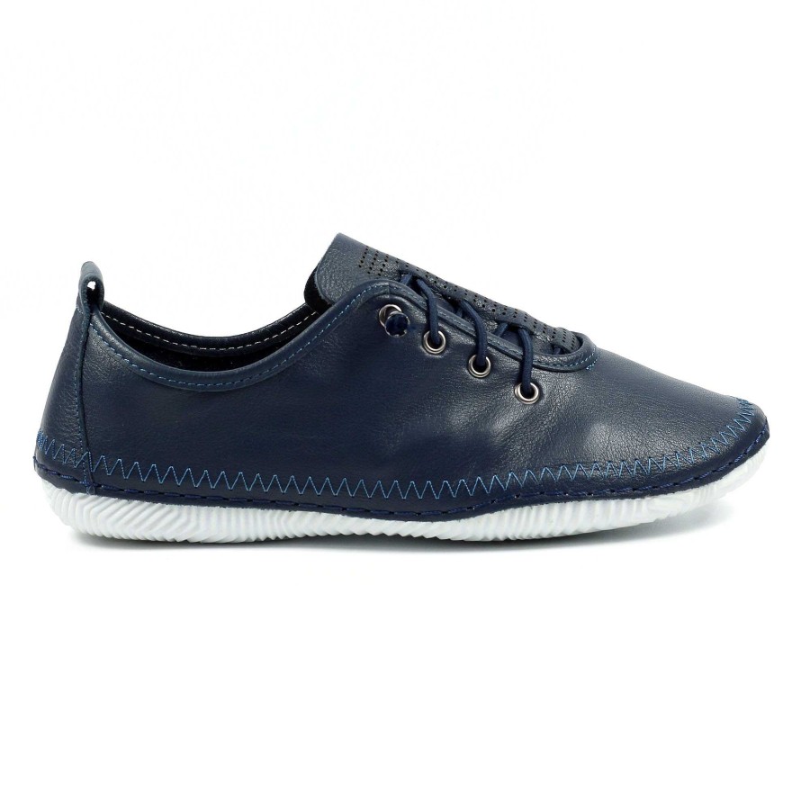 Shoes Lunar | Abbie Navy Leather Plimsoll