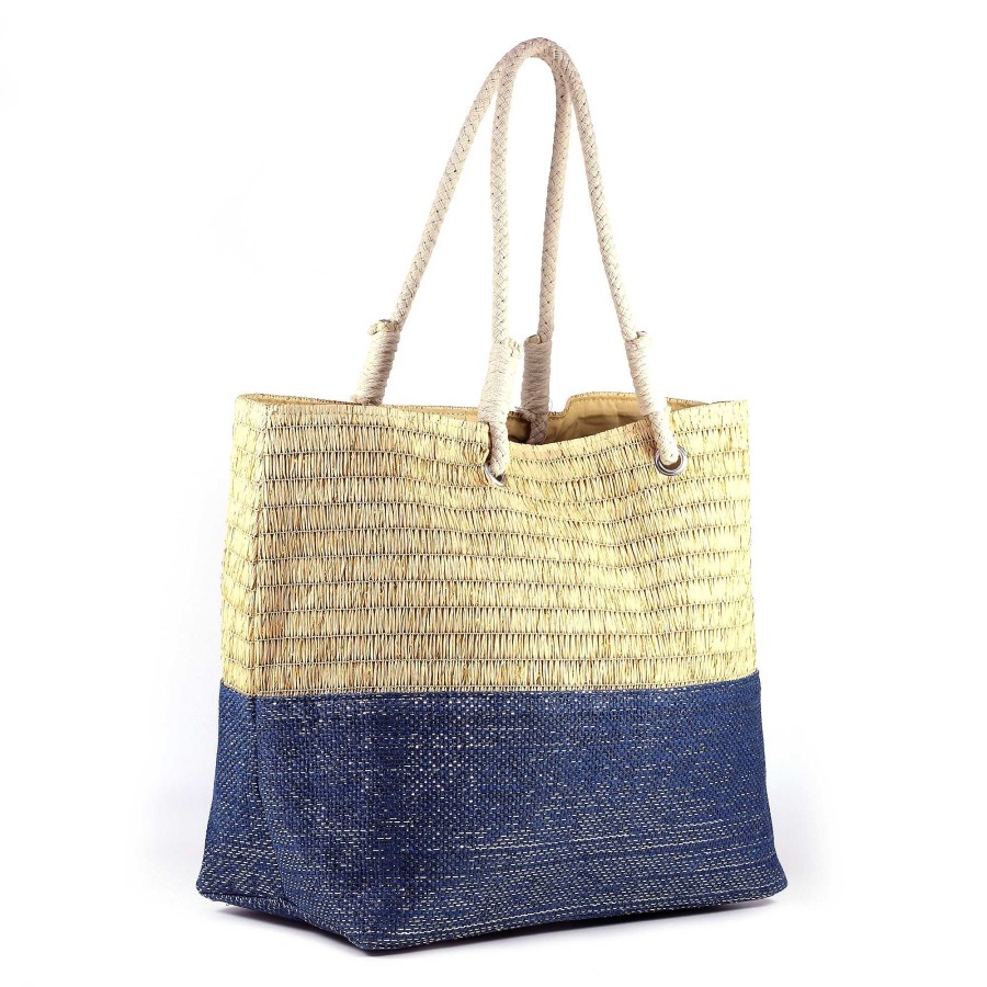 Handbags Lunar | Surie Multi Blue Two Tone Beach Bag